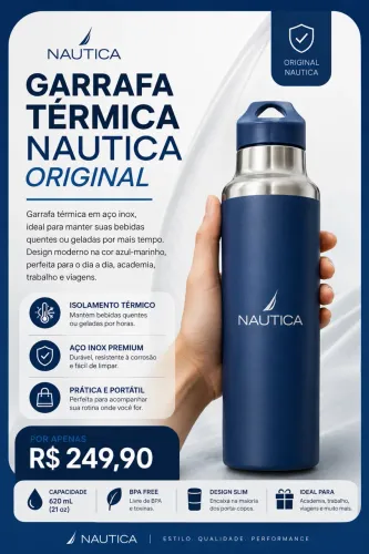 Garrafa Térmica Nautica Original 620ml em Aço Inox | Quente e Gelado