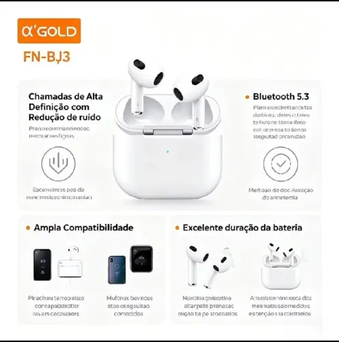 Fone Bluetooth 5.3 Premium | Som HD | Redução de Ruído | Compatível com Android e iPhone