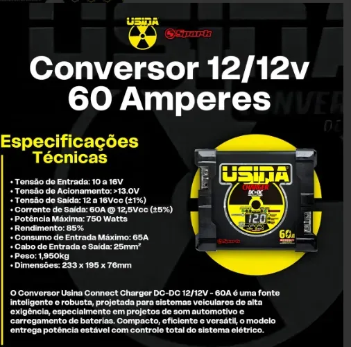 Conversor Usina Connect Charger Dc-dc 12/12v 60a 750 Watts Bateria