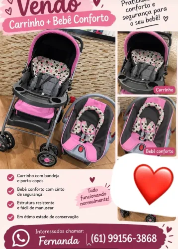 Carrinho de bebê com bebê conforto