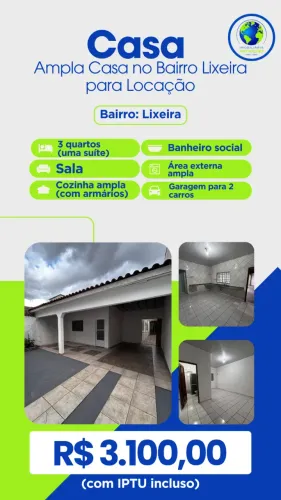 Ampla Casa no Bairro Lixeira para Locação - Cuiabá/MT