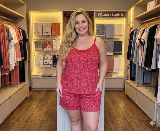 baby doll plus size vermelho - blusa alcinha e short poá - tam gg