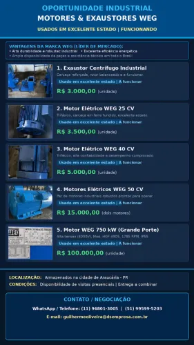 OPORTUNIDADE INDUSTRIAL | MOTORES ELÉTRICOS & EXAUSTORES WEG