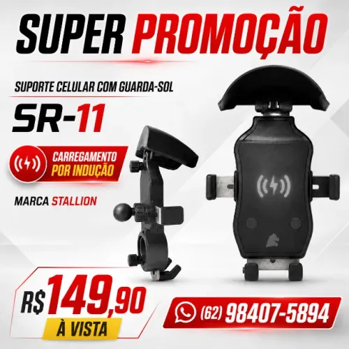 Suporte Celular Moto Stallion SR-11 com Carregador USB Indução
