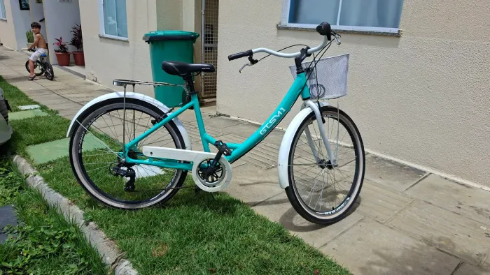Bicicleta feminina retrô GTS Aro 26, Câmbio GTS  7V verde água 