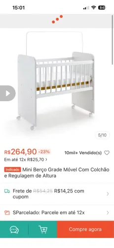 Berço BEBÊ grade móvel 