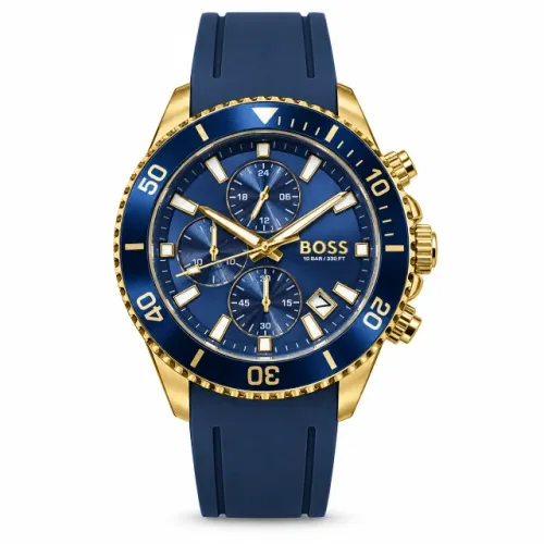 Relógio Masculino BOSS Admiral Azul e Douradi 1513946 45mm - Novo na Caixa