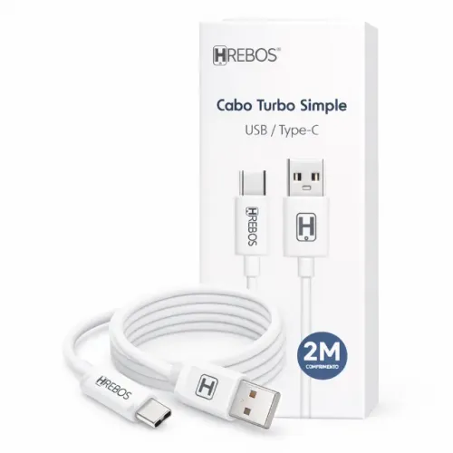 Cabo USB Type-C Hrebos CB-030C Turbo Carregamento Rápido e Dados 2 Metros usb c tipo c pod