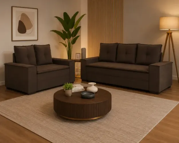 Sofa barcelona 2 e 3 lugares marrom 