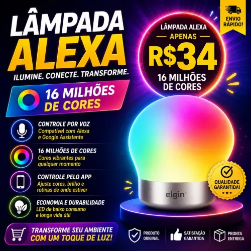 LÂMPADA SMART ALEXA | GOOGLE - 16 MILHÕES DE CORES