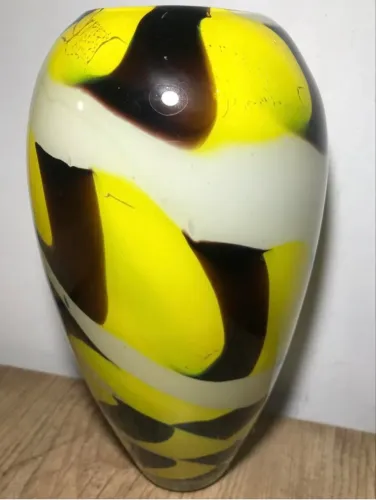 Belíssimo Vaso De Vidro E Murano Multicolor Creme , Marrom E Amarelo .