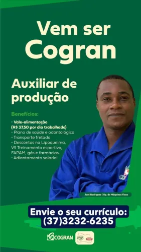 Auxiliar de Produção - Cogran- Pará de Minas