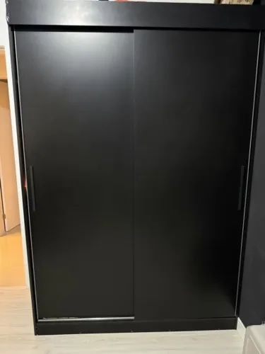 Roupeiro Preto 2 Portas de Correr 220x152x55cm - 2 Gavetas e Prateleiras