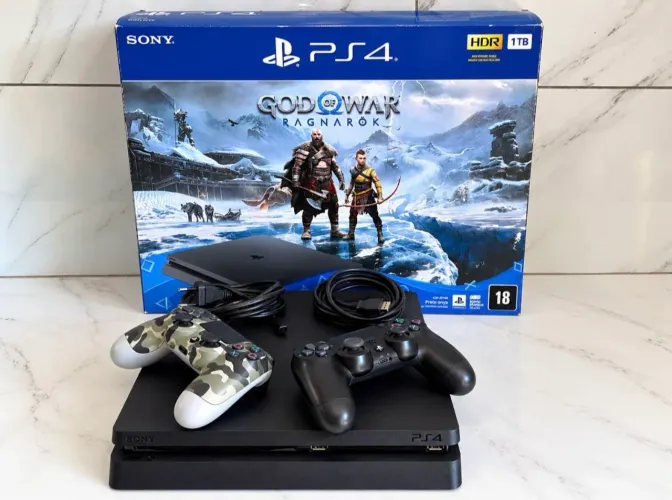 PS4 Slim 1tb destravado lotado de jogos