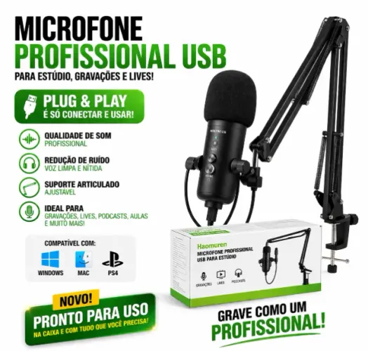 Microfone profissional de studio para podcast