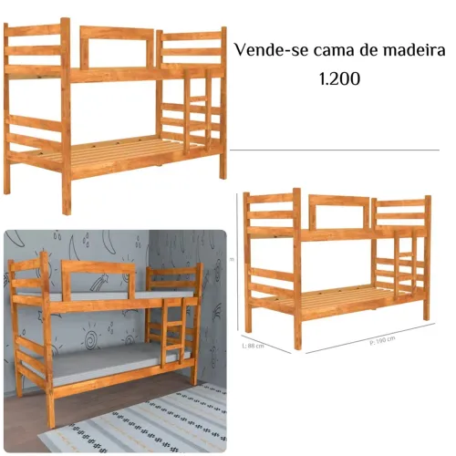 Cama beliche de madeira
