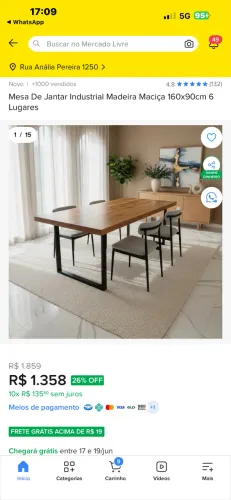 Mesa De Jantar Industrial Madeira Maciça 160x90cm 6 Lugares