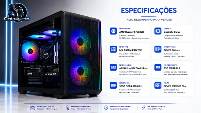 PC Gamer 2026 Novo - Ryzen 7 5700X3D, RTX 5060, 32GB RAM, SSD - Até 12x - Aceito trocas