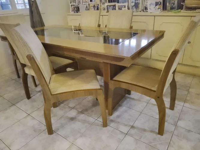 Mesa jantar MDF vidro 6 cadeiras  90x1,80x77 cm