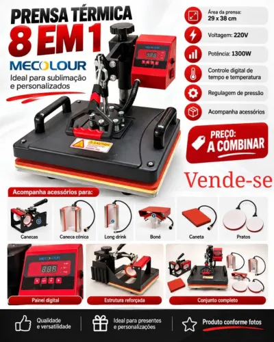 Prensa Térmica 8 em 1 Mecolour 29x38cm 220V - Sublimação