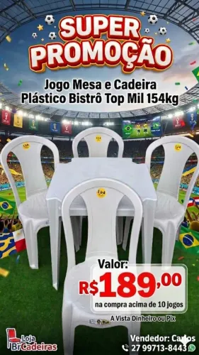 Mesa Plástico com Cadeira Bistrô 154kg 