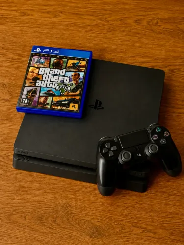 PS4 Slim 1TB + Controle Original + GTA V Premium Edition