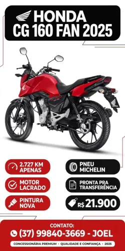 VENDO - CG 160 FAN 2025 - 2.707KM - R$ 21.900