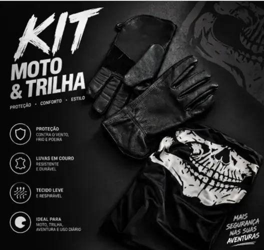 Kit Motociclista - Luvas Pretas + Balaclava Caveira