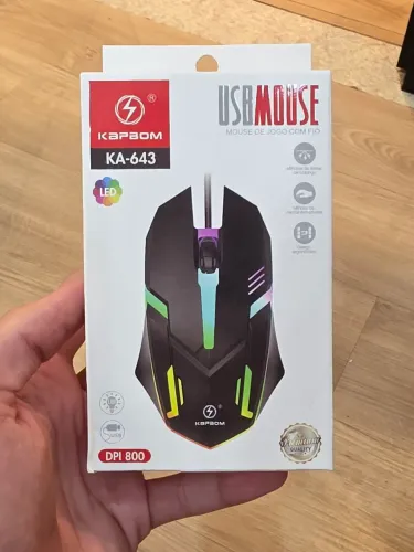 Mouse Gamer USB com fio LED Kapbom KA-643 ? Novo