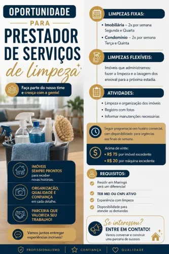 prestadora de serviços para atuar com limpezas em Maringá