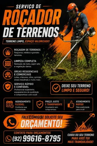Roçagem de terrenos, limpeza completa