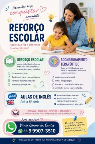 Reforço escolar e acompanhamento escolar e aulas de reforço