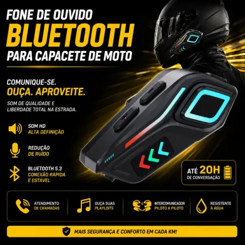 Fone Bluetooth para Capacete de Moto | Bluetooth 5.3 | Som HD
