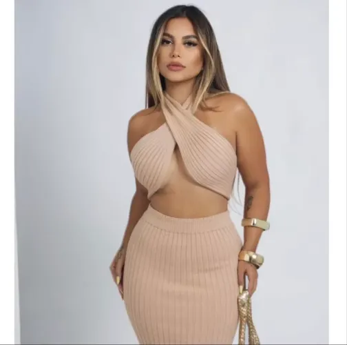 Conjunto Feminino Tricot Modal Premium Luxo Confortável Verão Top + Saia