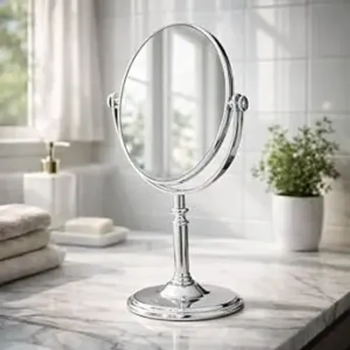 Espelho de Mesa Oval Dupla Face com Aumento 5x para Maquiagem (Prata)