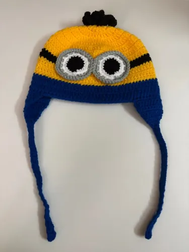 Gorro Infantil Minion em Crochê Lã Azul e Amarelo Touca