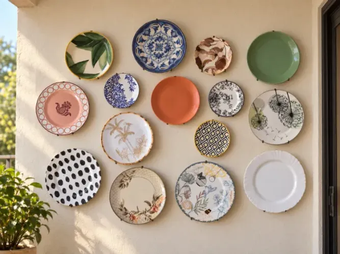 Kit com 15 pratos decorativos com suportes