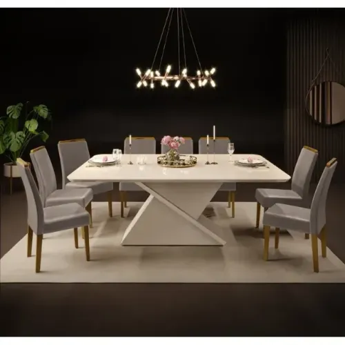 Mesa de Jantar com Tampo de Vidro + 8 Cadeiras no Grafitte
