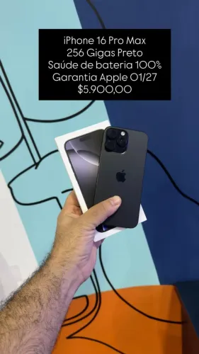 iPhone 16 Pro Max, Preto / 256gb / Bateria: 100% / Garantia Apple 01/2027 / $5.900
