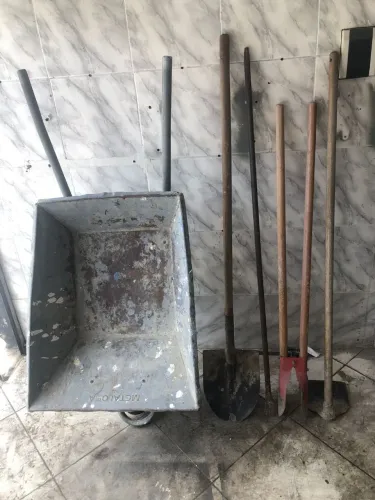 Carrinho de mão, pá, inchada, cavador, ferro de fura