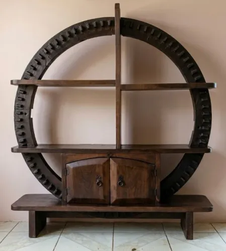 Estante Rústica Exclusiva em Madeira Maciça - Design Roda de Engenho