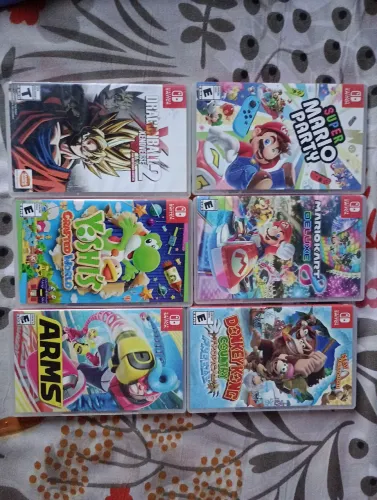 6 Jogos Switch: Mario Kart, Party, DK, Yoshi, Arms, DBZ