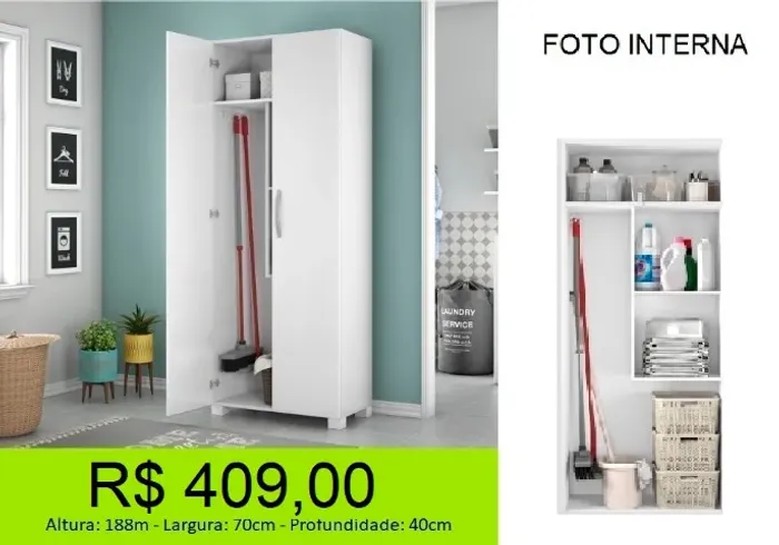 Multi uso para lavanderia com espaço para vassouras - Parcelamos sem juros! 