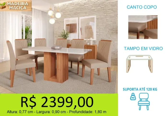 Mesa de jantar 6 cadeiras novidade - a pronta entrega