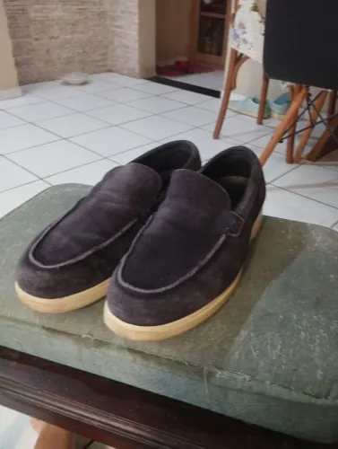 Sapato mocassim Zara camurça azul marinho