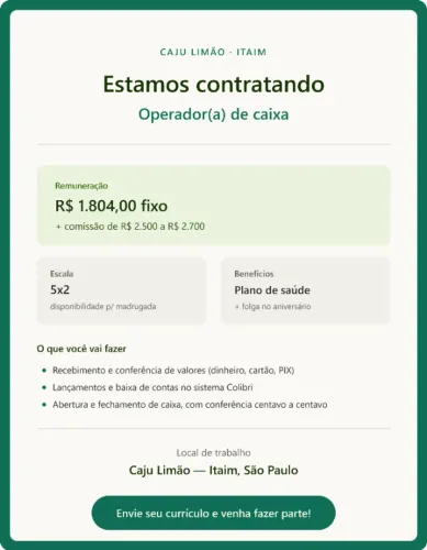 CONTRATA SE OPERADOR DE CAIXA