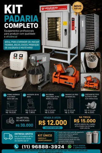 Kit padaria equipamentos de padaria completo novo