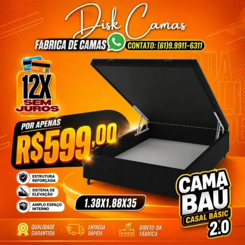 Cama Baú Casal com Grande Capacidade Interna - Por apenas R$599,00.