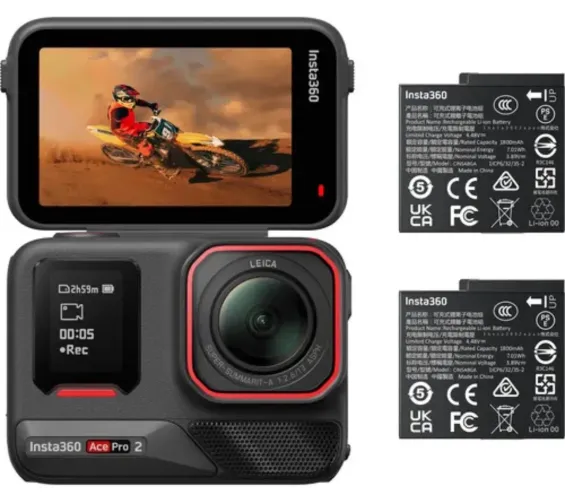 Câmera Insta360 Ace Pro 2 Action Bundle (2 Baterias) À Prova D' Água Cor Preto