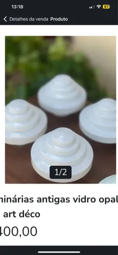 4 Luminárias antigas vidro opalino estilo art déco
